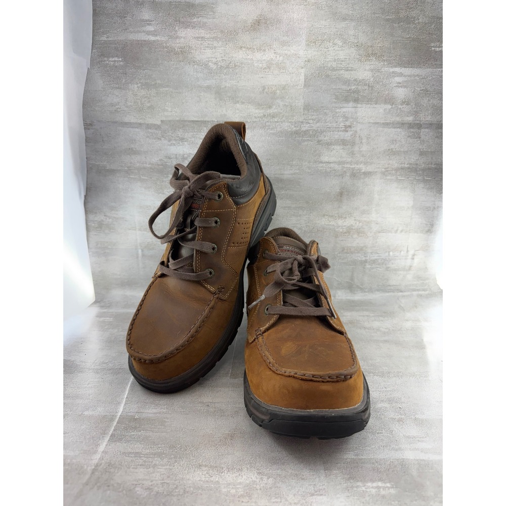 Skechers Relaxed Fit Waterproof Brown Leather Moc Toe Boots 64522EW Men 10.5 EW